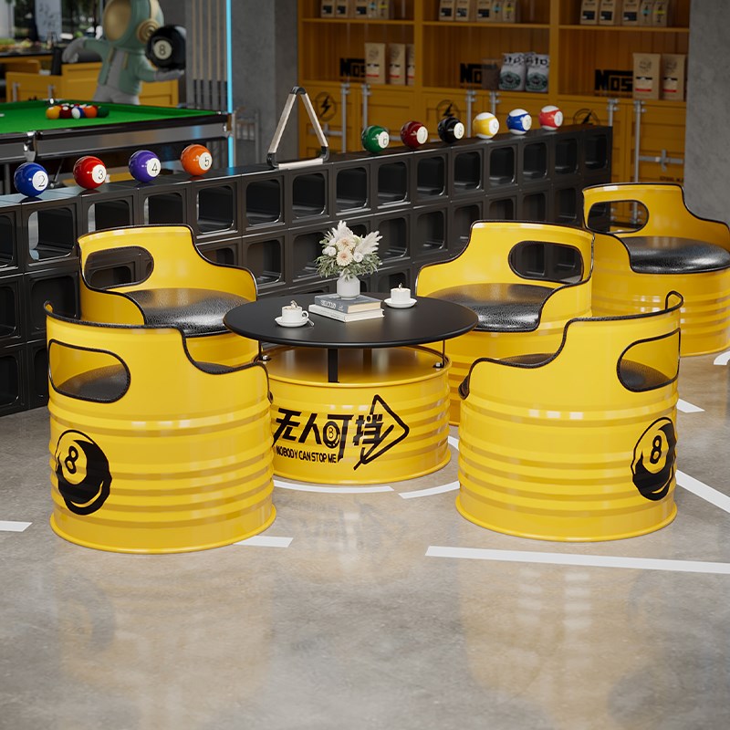 台球厅管工业风桌椅复古铁艺油桶商用奶茶店咖啡厅洽谈桌