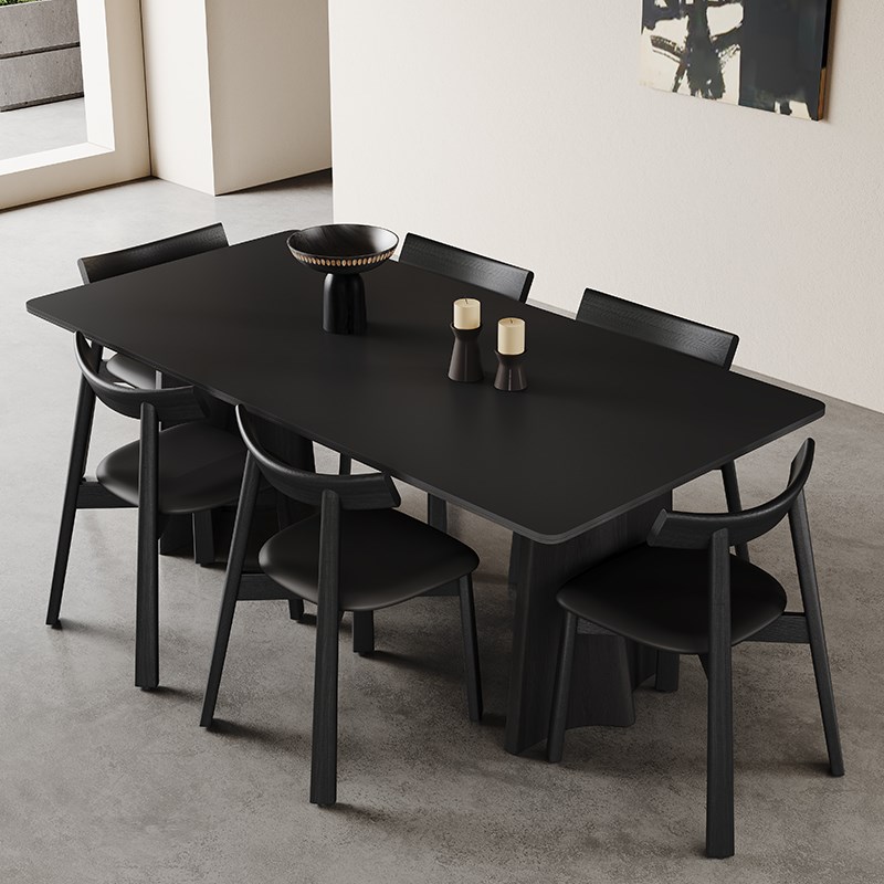 复古黑色岩板餐桌椅小户型家用现代简约法式侘寂风长方形实木餐桌