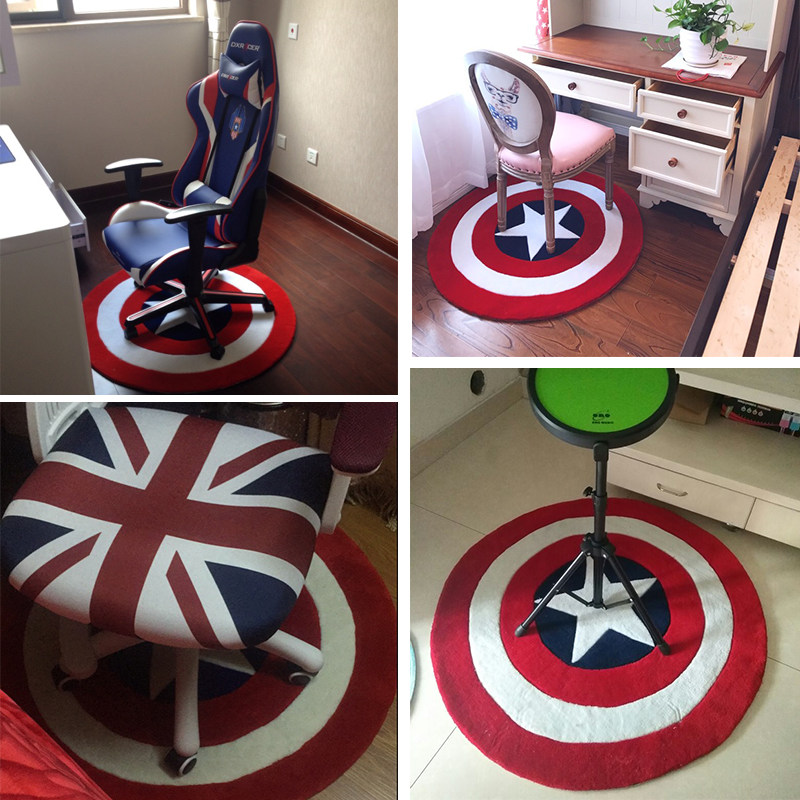个性圆形五角星盾牌地毯电脑转椅学习书桌地垫卧室床边男孩卡通