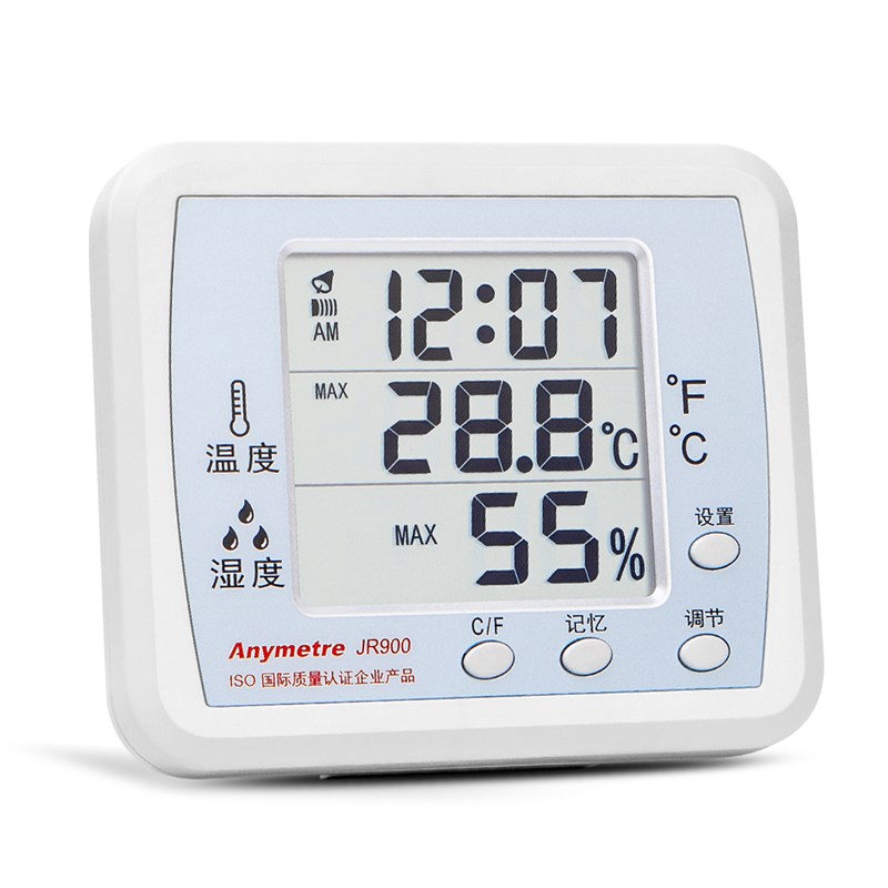 精度高家用室内电子温湿度计表时钟闹钟整点报时美德时JR900精准