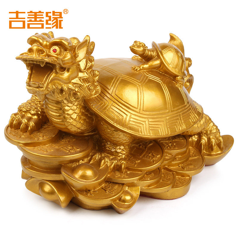 吉善缘 树脂母子龙龟摆件 龙头龟客厅办公室家居工艺礼品0474