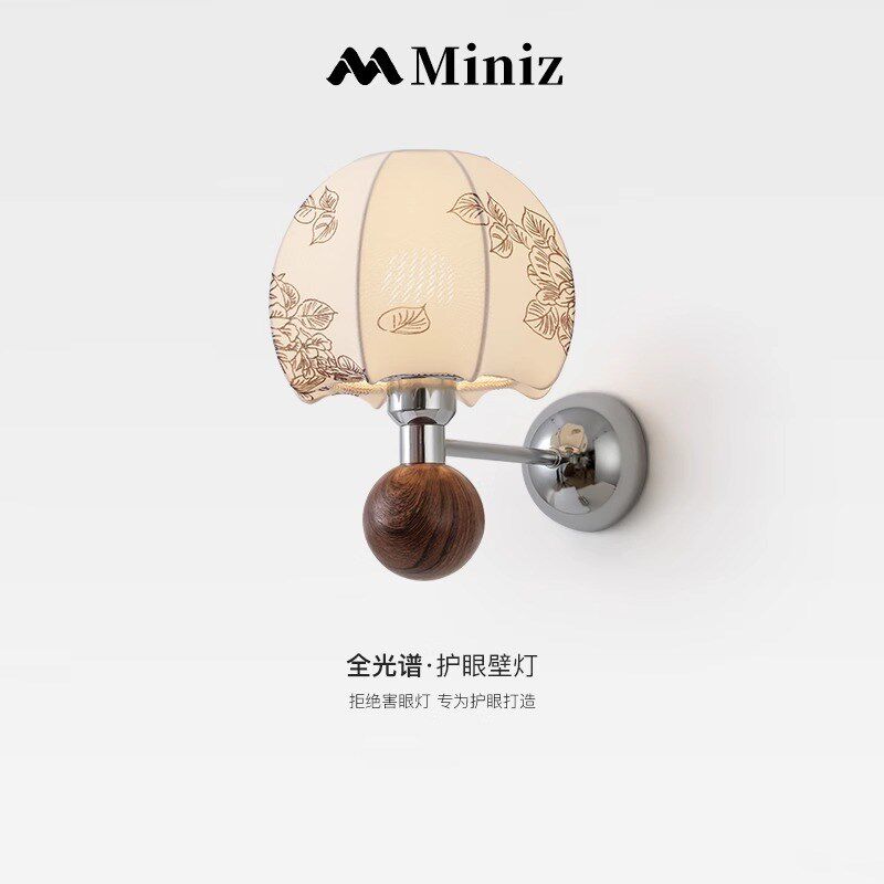 中古南洋风布艺卧室充电壁灯法式复古过道灯胡桃木纹床头阅读壁灯