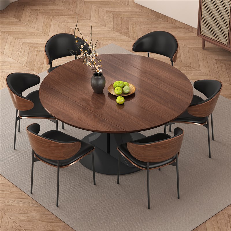 中古风实木伸缩餐桌新款可变圆餐桌椅组合小户型客厅圆形折叠饭桌