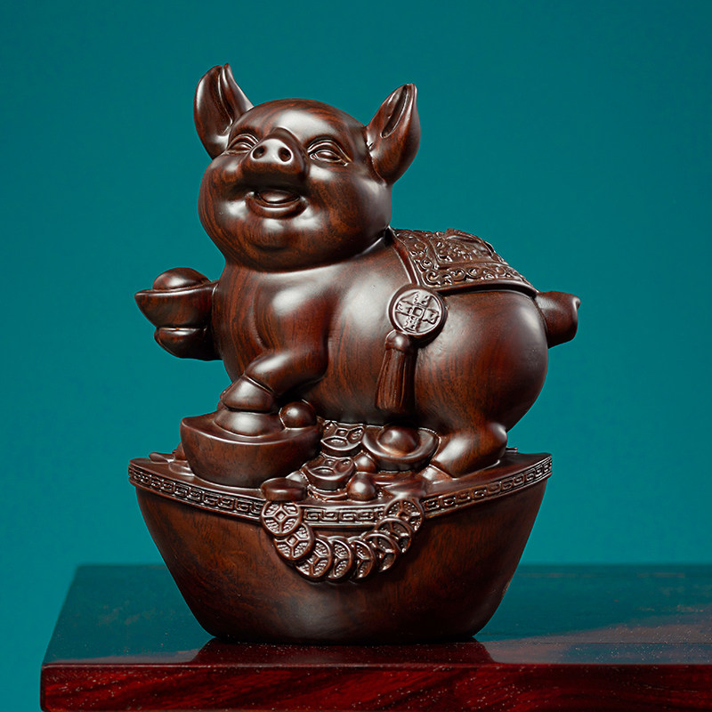 黑檀木雕猪十二生肖全套摆件工艺品实木属猪礼品客厅酒柜桌面玄关