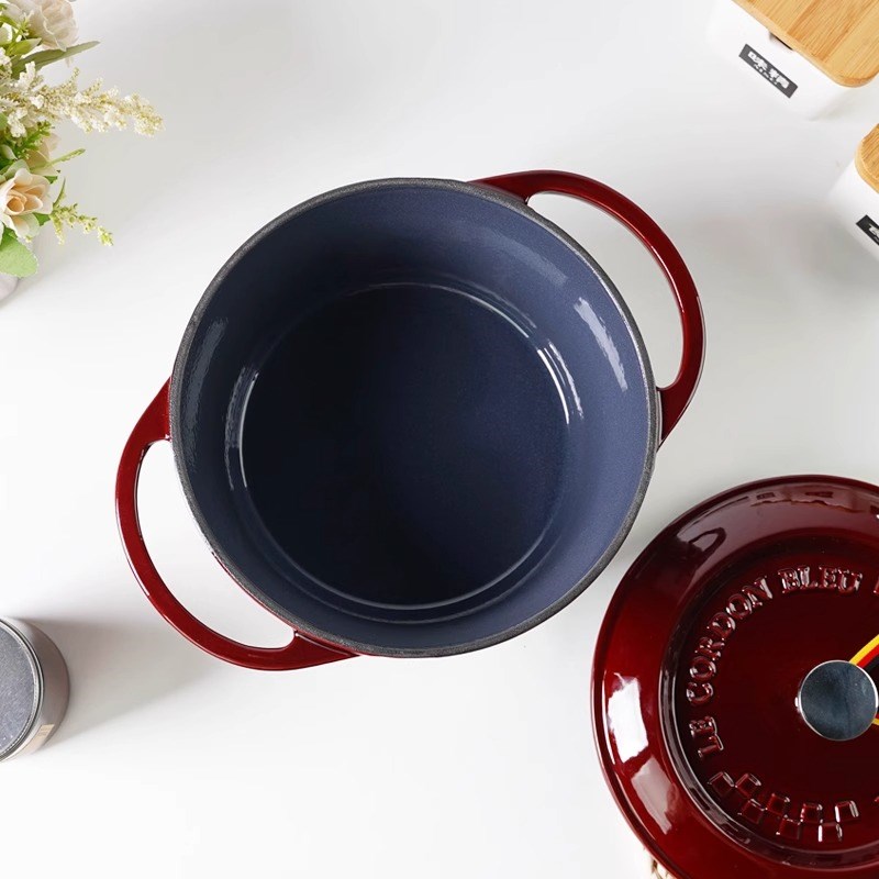 小幸福22CM高光红炖肉煲汤珐琅无涂层电磁炉通用炖锅家用铸铁锅