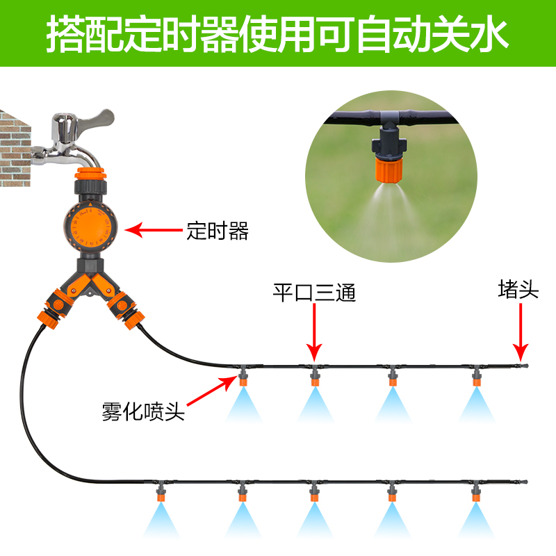 雾化微喷头装半自动浇花器家庭园林洒水淋加湿养殖降温工厂除尘