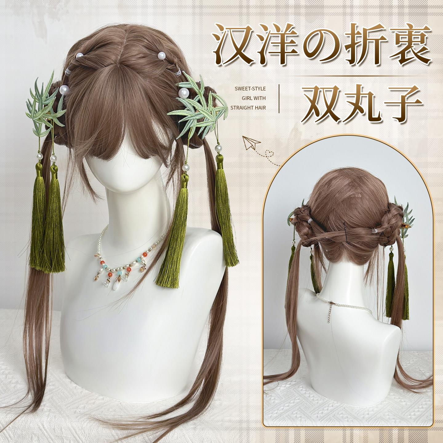 【汉洋折衷双丸子】七月假发女长直发漫画齐浏海假发Lolita全头套