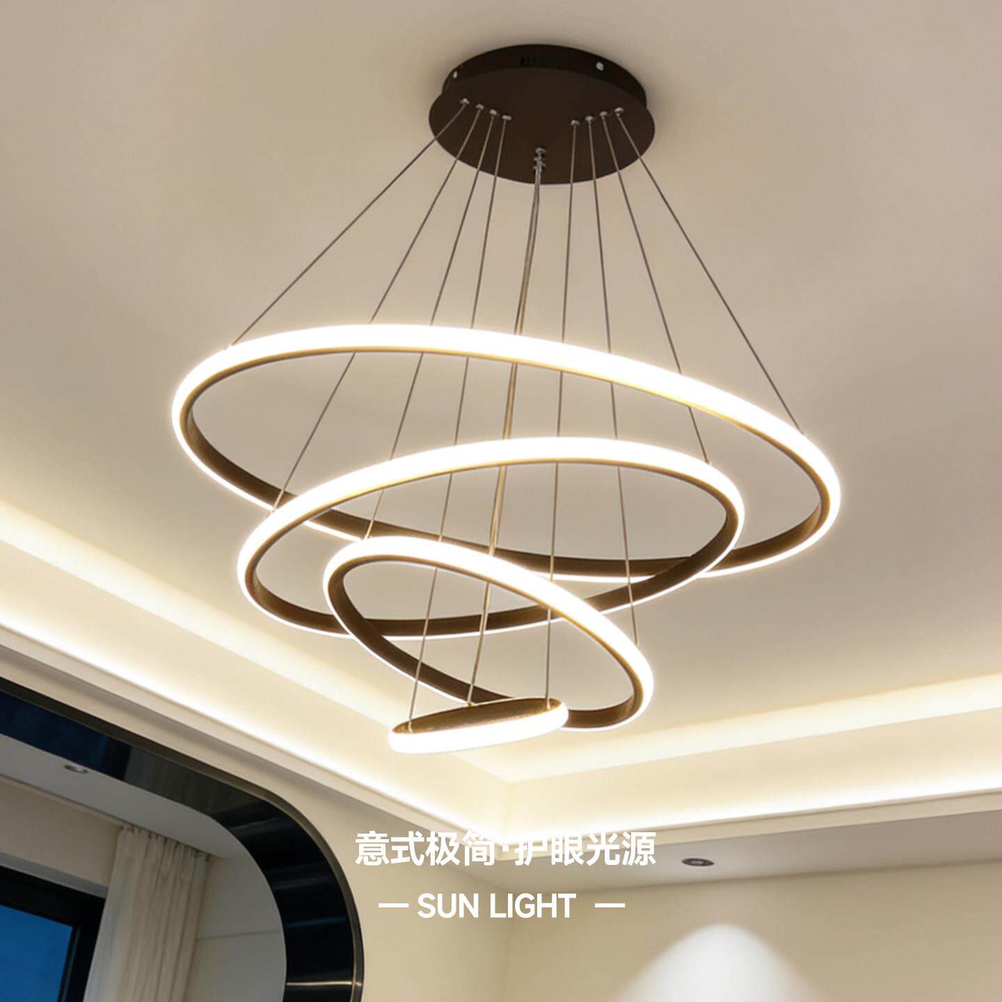饭厅吊灯现代简约圆环创意个性家用饭厅餐桌灯艺术灯具北欧餐吊灯