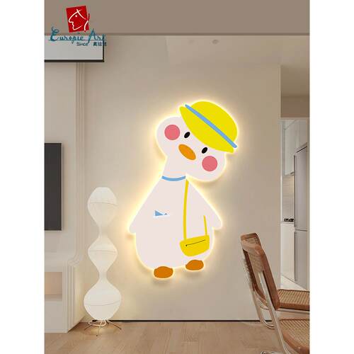 玄关装饰画儿童房卧室挂画LED氛围发光灯画可爱网红鸭子砂岩挂画
