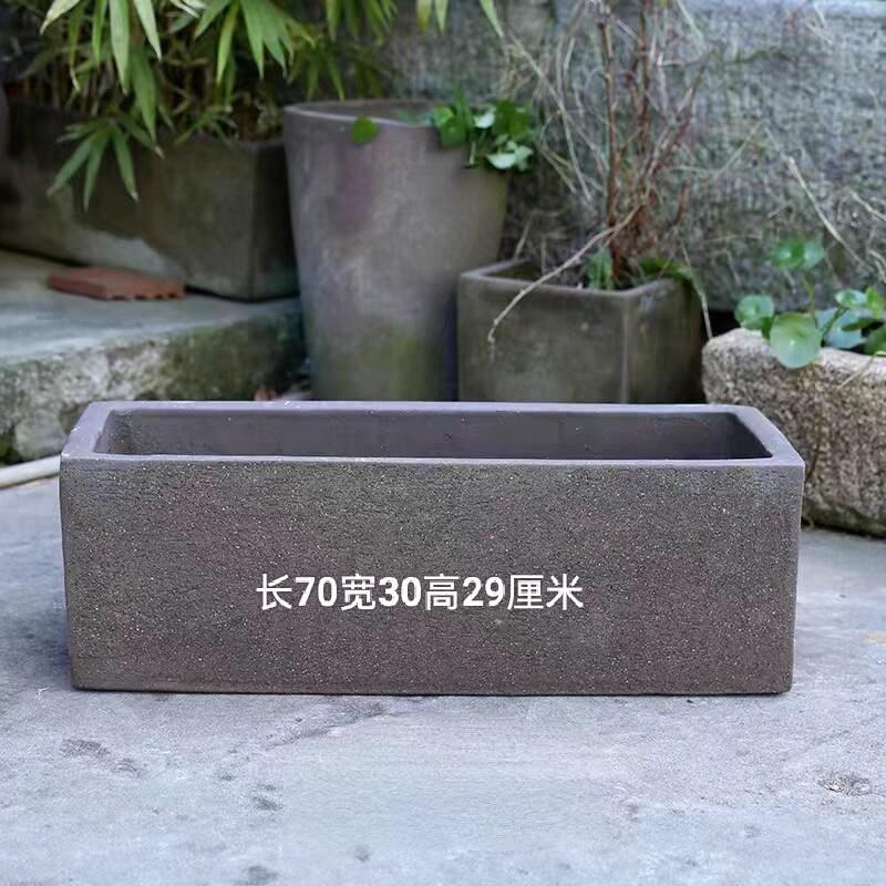 宜兴紫砂花盆粗陶长方形花盆水培F盆别墅庭院古法养鱼陶瓷鱼缸