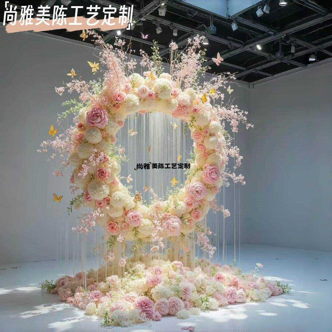 商场中庭悬挂花艺美陈仿真花球吊饰节日店铺橱窗蝴蝶花装饰道具