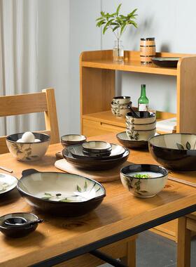 日装式碗碟套家简约2用人10个碗盘组合复古窑子TBN变釉下彩陶瓷餐