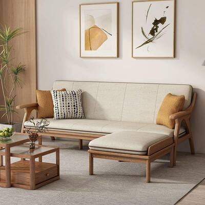 北欧实木人沙发式小户型日三木位实客厅白蜡木家具冬YNO夏两用沙