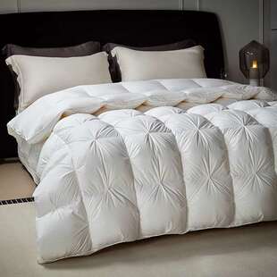 高端95白鹅绒羽绒被简约纯色立体纽花雪雁绒保暖蓬松春秋被冬被
