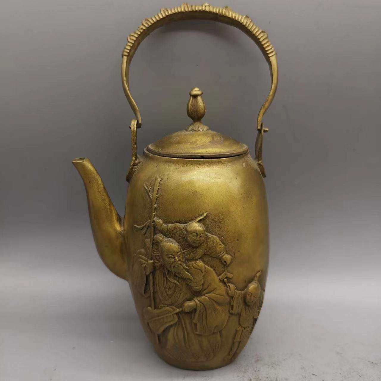 古董古玩 仿古铜壶人物壶酒壶 老物件乡下收藏 水壶居家工艺