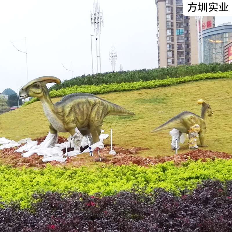 方圳玻璃钢恐龙主题公园雕塑户外景观大型仿真动物商业美陈制作