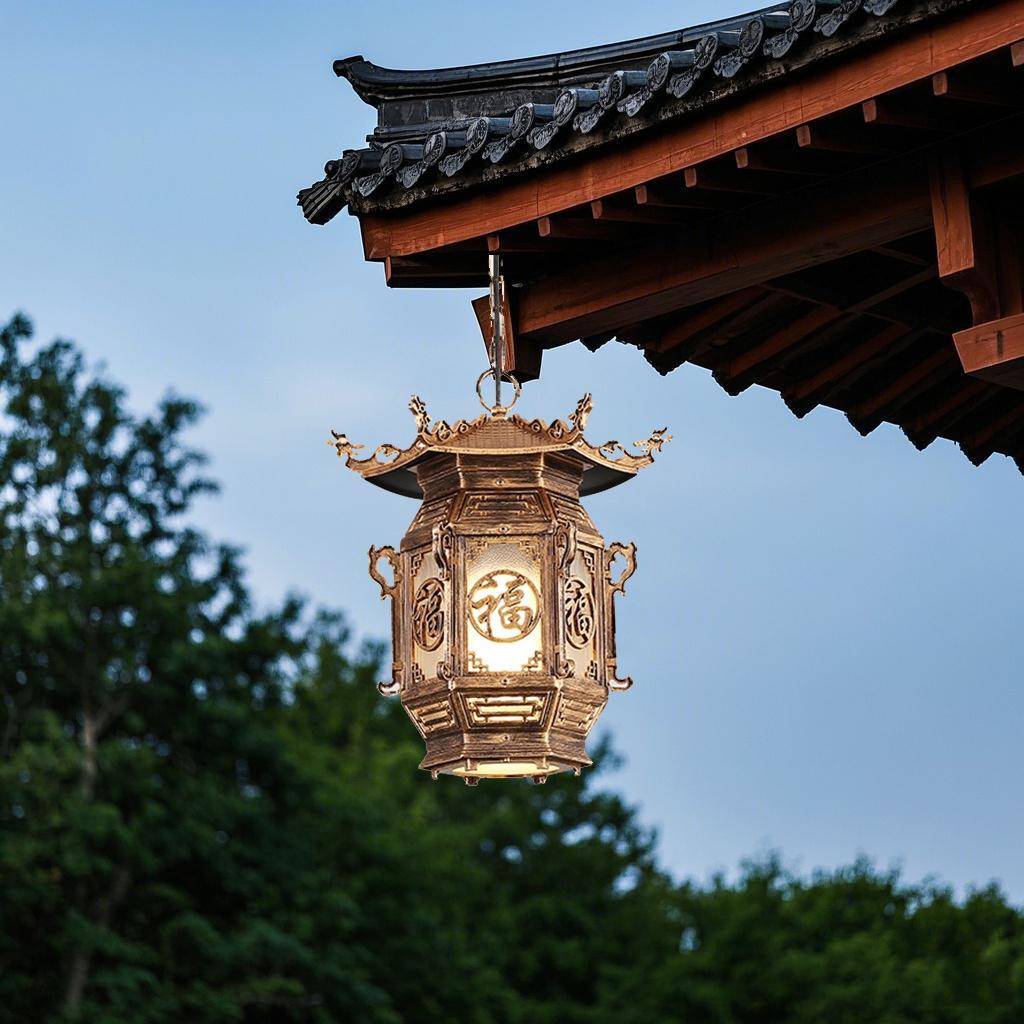 新中式复古户外吊灯防水室外超亮凉亭玄关过道走廊花园大门庭院灯