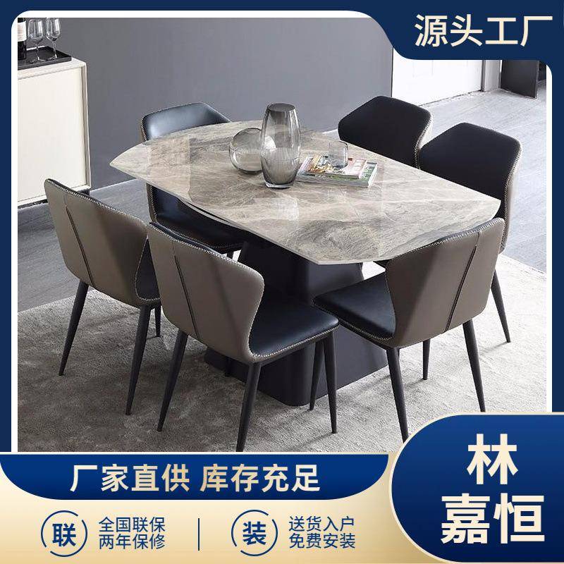 可伸缩亮光岩板餐桌椅组合意式家用小户型多功能折叠方桌变圆桌