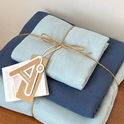 2025新款加厚超柔秋冬款纯色混搭皱感三层纱三件套四件套单被套