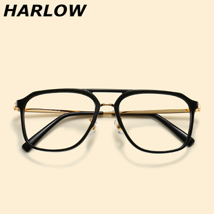 黑色双梁眼镜框男女潮大脸显瘦复古圆脸近视眼镜女度数可配眼镜架