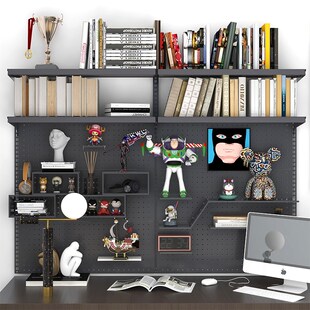 洞洞板上墙书架桌上立式书柜台展示学习电竞书桌置物架电脑桌架