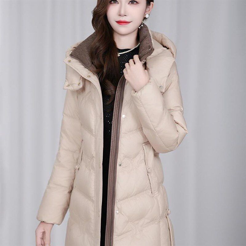 中长款羽绒棉服女大码中老年修身显瘦版冬装连帽时尚妈妈棉衣外套