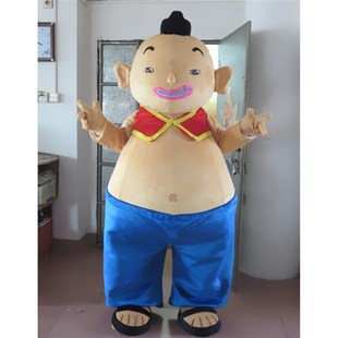 定制动漫毛绒表演真大头娃娃小胖胖子男孩卡通人偶衣服装巡演服布