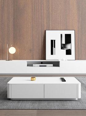 岩板电视柜简现约代客厅实简木落茶几电视机柜组TZQ合极易白色地