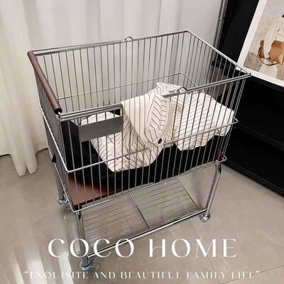 衣中YN-8559古风脏家篮小推车用双层浴室卫生间移动洗衣篮高架级