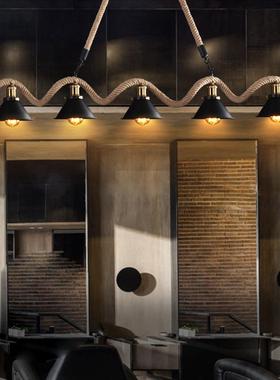 创意灯12947复古业风服装店餐厅灯吧台工个厅性麻绳吊咖啡饭店灯
