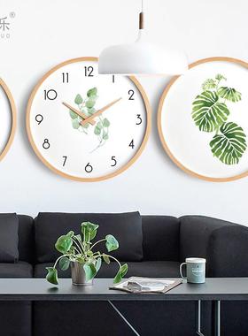简约代日式FSY家时钟钟表创意北欧用绿植静音石英钟表客厅卧室现