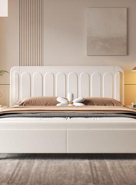 白色实米木床奶油1.5单人现简约双人床1MPQ.8代米轻奢卧室风储物