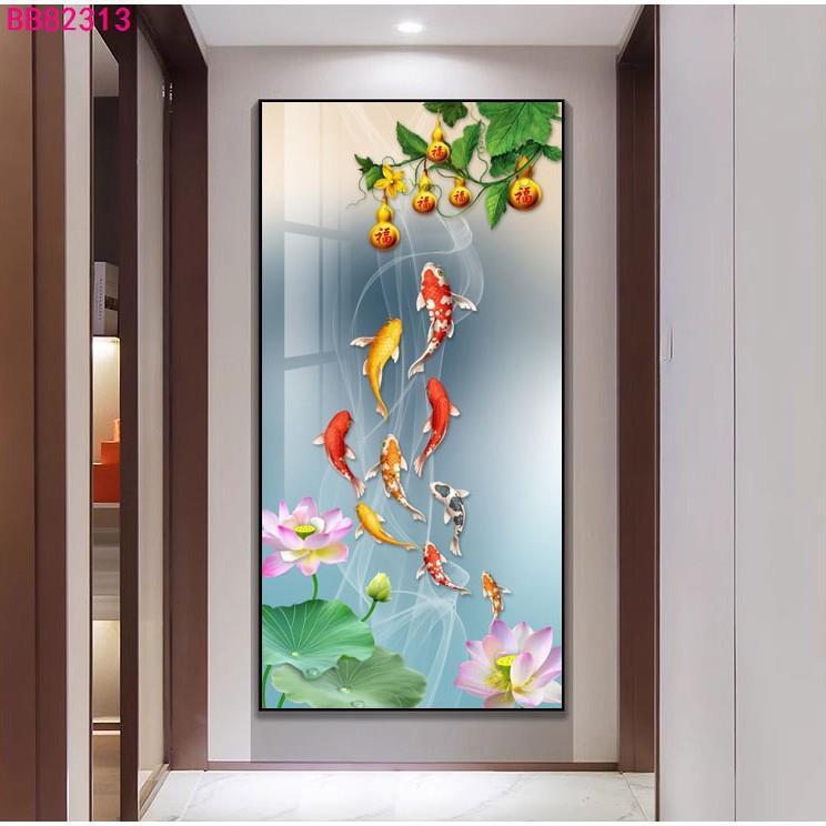 九鱼图玄装饰关画新中式入户版挂画客厅走廊过PCO道好寓竖轻奢壁