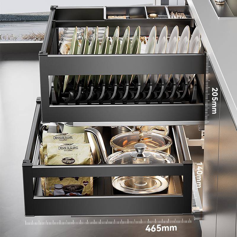 拉篮厨调橱柜太房空铝双层抽屉碗865架收纳味内置橱式柜铝合金碗