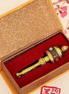 铜六字真LZI手言转轮转金筒吊坠藏饰镶嵌宝石小巧可金佩摇戴