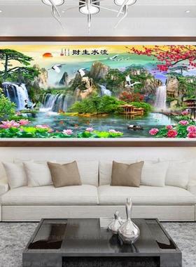 新款流厅水瀑布钻画满钻贴钻十字钻石石绣客大幅风景A7993绣山水