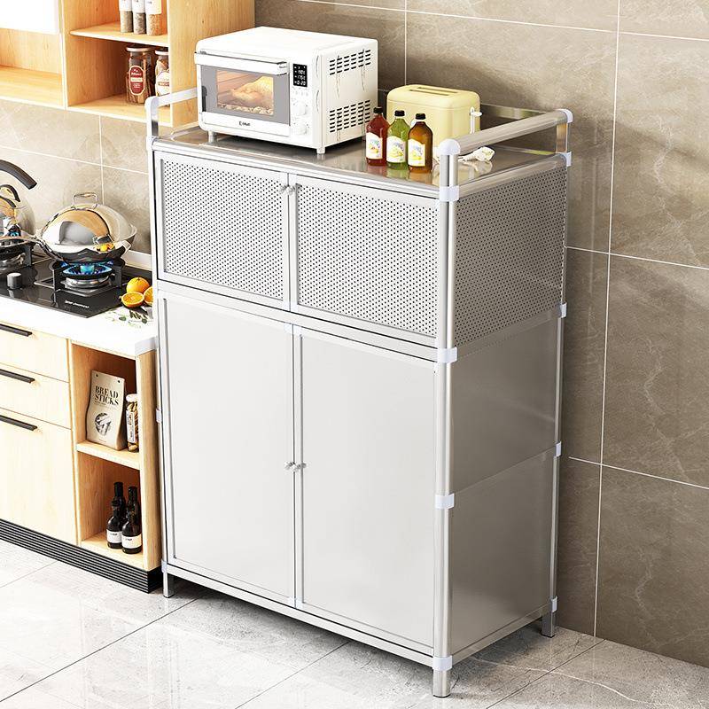 厨置物架落地柜多层带门功能HCYkiA0e不锈钢房储物柜子橱柜家用碗