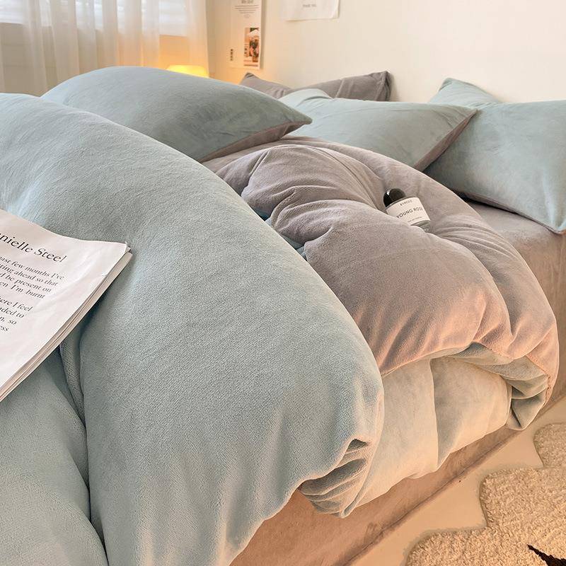 冬季双面牛奶珊瑚绒被套单件150x200x230单人冬法兰绒被罩加绒