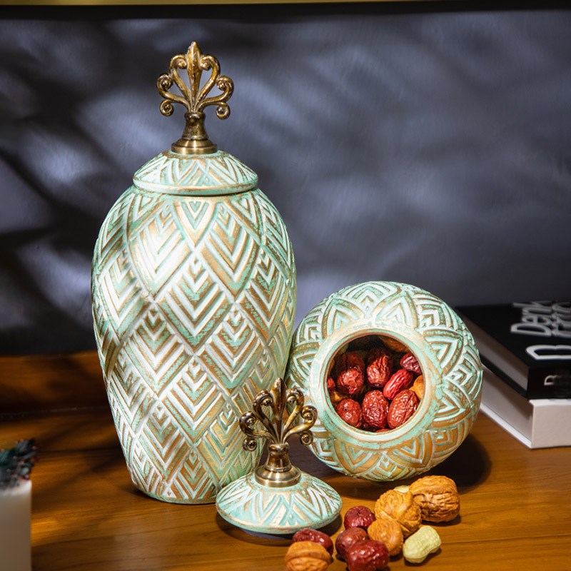 东南亚陶瓷d茶叶罐储存密封罐糖果零食收纳盒会所酒店装饰花瓶摆