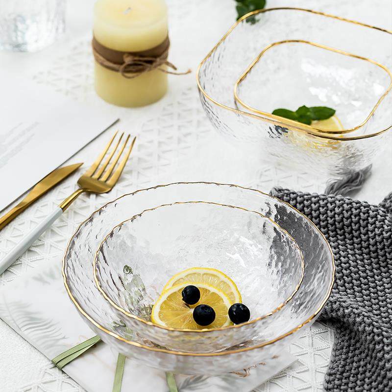 北欧金透边明璃碗家用创意碗餐具燕窝甜品玻网红MSB水果碗沙拉点