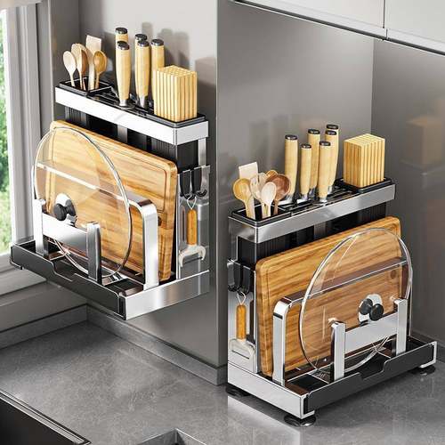 不锈房刀架置物架家LYJ用刀具台一体厨壁挂式收纳架面砧板架筷子