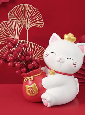 新款福招财猫收纳摆件树品脂袋工艺元旦居家MM9122喜礼庆乔迁礼物