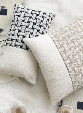 n『花砖沙发抱枕靠枕轻奢北欧风i奶s茶色黑白色拼』接民花砖黑白