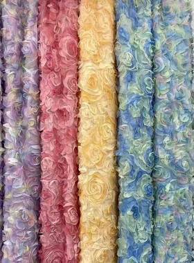 立JY2001体色盘绣玫瑰花渐变雪纺网纱Y面料婚带庆演出服礼服童装D