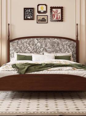 法式古实木床极简1.8米式轻奢床中包JKV古美风主卧黑色复软床双人