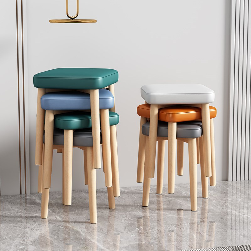 实木软包现代简约家用客厅板凳可叠放餐桌书桌椅子木椅子