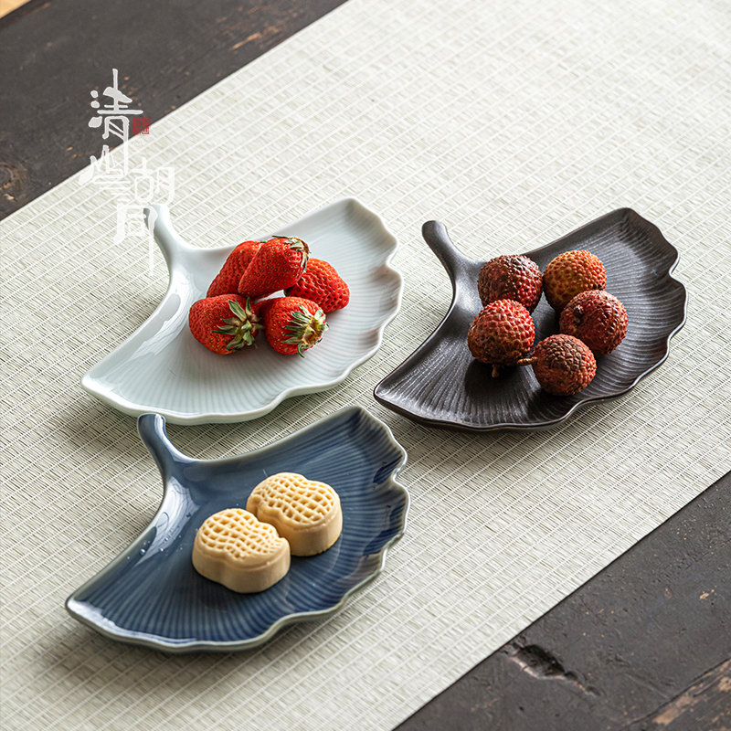 清山胡同复古陶瓷茶点盘创意银杏叶果盘中式零食盘家用糕点点心盘