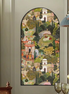 中古风玄关墙面装饰画法式复古过道壁画尽头走廊画拱形客厅画挂画