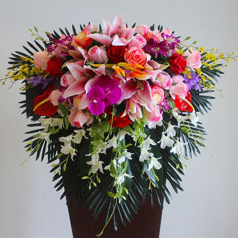 讲台花仿真花挂钩下垂会议桌花主席台发言台演讲台假花摆放套装