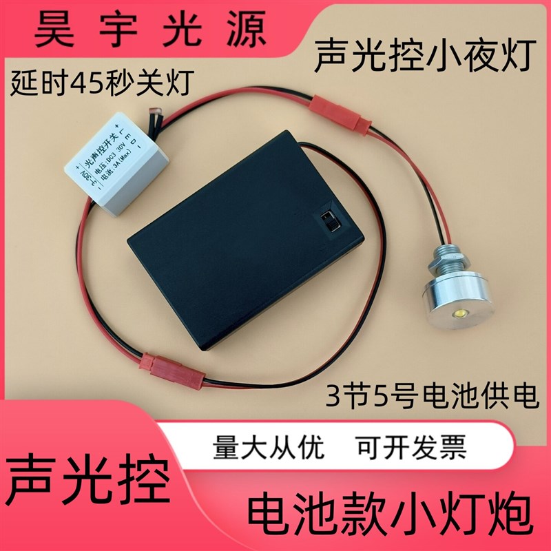 声光控感应LED电池款灯泡卧室走廊3节5号带开关应急声控USB小夜灯